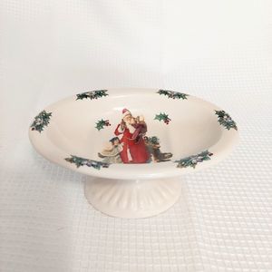 Christmas Soap Dish Victorian Santa w Children Pedestal Bone China England